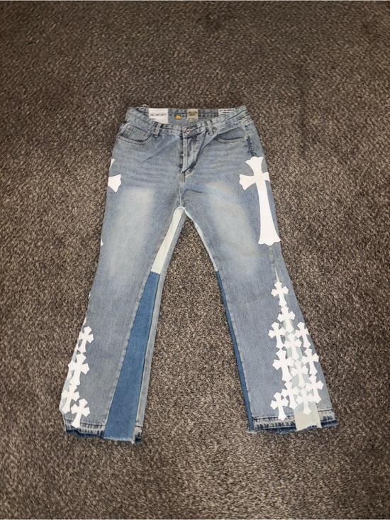 Gallery Dept Other - Gallery Dept Light Blue Flare Jeans with White Cross Details